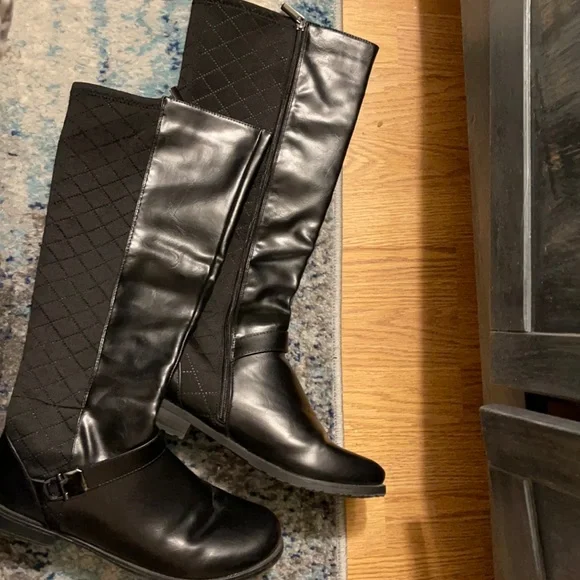 Woman Within, Samantha, 10M Black Riding Boot, Wide Calf, Quilted Stretch  Back